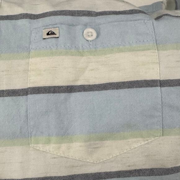 QuickSilver Men’s SS Button Down White & Blue Striped Shirt Sz XL - Picture 4 of 6